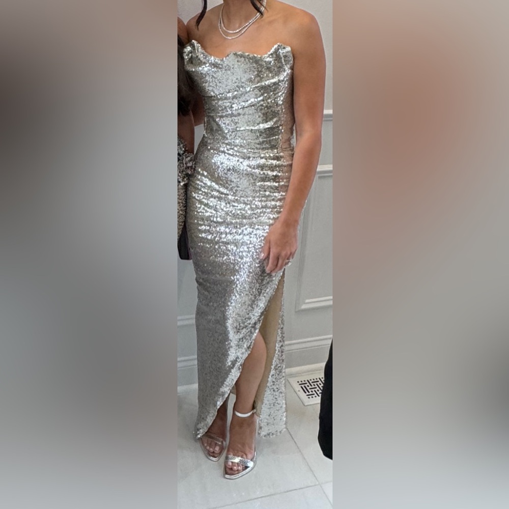Elegant Silver Sequin Gown - Picture 8 of 15